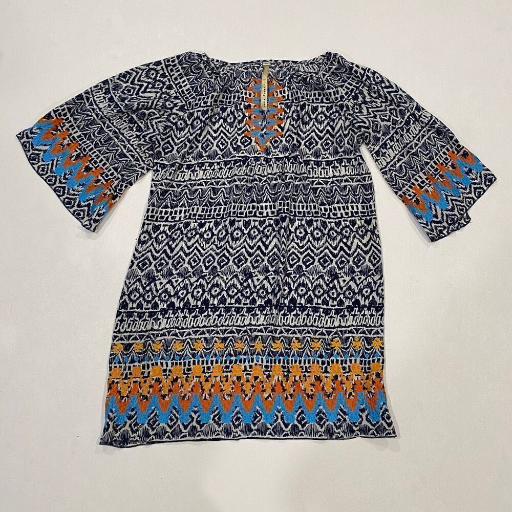 Uncle Frank Ivy Jane Boho Tunic Dress Navy Multicolor Print Women’s Medium
